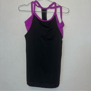 GK black racerback gym tank with purple sports bra too, child large